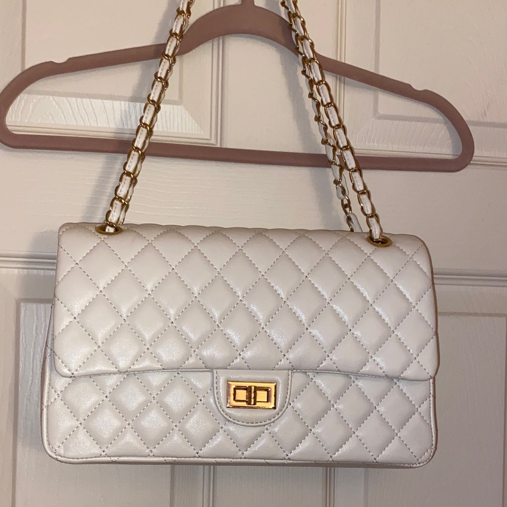 White Quilted Double Flap Bag
